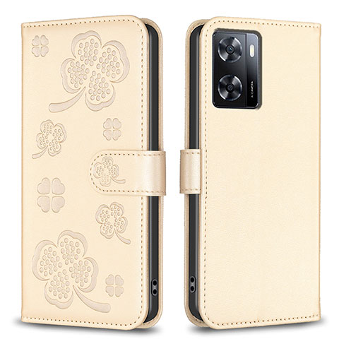 Handytasche Stand Schutzhülle Flip Leder Hülle Blumen BF1 für Oppo A57 4G Gold