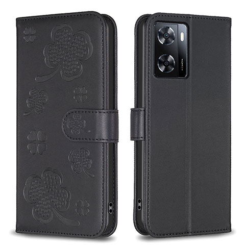 Handytasche Stand Schutzhülle Flip Leder Hülle Blumen BF1 für Oppo A57 4G Schwarz