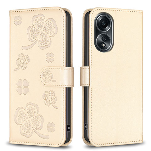 Handytasche Stand Schutzhülle Flip Leder Hülle Blumen BF1 für Oppo A58 4G Gold