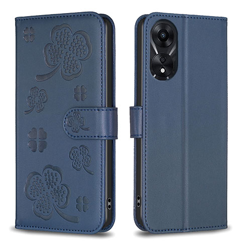 Handytasche Stand Schutzhülle Flip Leder Hülle Blumen BF1 für Oppo A58 5G Blau