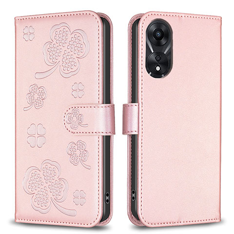 Handytasche Stand Schutzhülle Flip Leder Hülle Blumen BF1 für Oppo A58 5G Rosegold