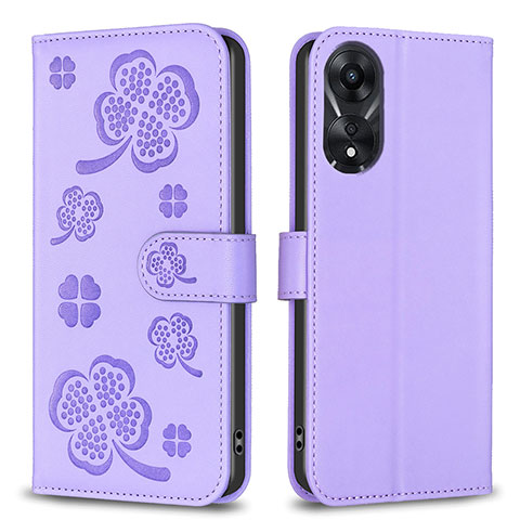 Handytasche Stand Schutzhülle Flip Leder Hülle Blumen BF1 für Oppo A58 5G Violett