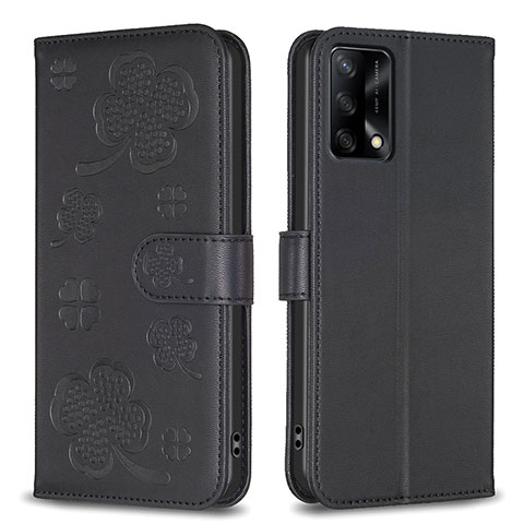 Handytasche Stand Schutzhülle Flip Leder Hülle Blumen BF1 für Oppo A74 4G Schwarz