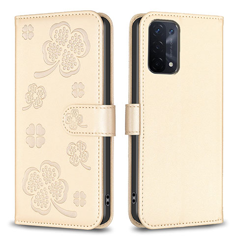 Handytasche Stand Schutzhülle Flip Leder Hülle Blumen BF1 für Oppo A74 5G Gold