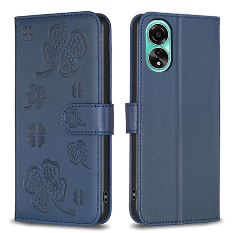 Handytasche Stand Schutzhülle Flip Leder Hülle Blumen BF1 für Oppo A78 4G Blau