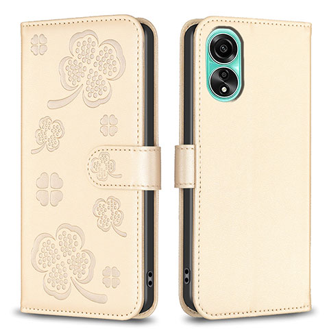 Handytasche Stand Schutzhülle Flip Leder Hülle Blumen BF1 für Oppo A78 4G Gold