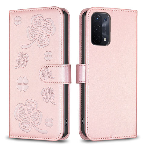 Handytasche Stand Schutzhülle Flip Leder Hülle Blumen BF1 für Oppo A93 5G Rosegold