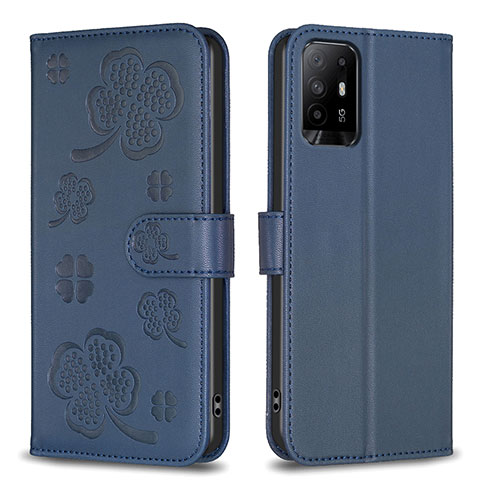 Handytasche Stand Schutzhülle Flip Leder Hülle Blumen BF1 für Oppo A94 5G Blau