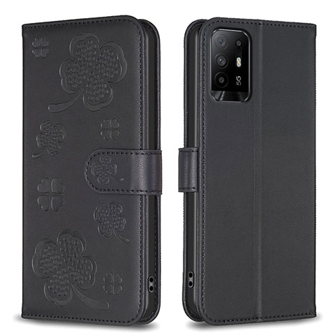 Handytasche Stand Schutzhülle Flip Leder Hülle Blumen BF1 für Oppo A94 5G Schwarz