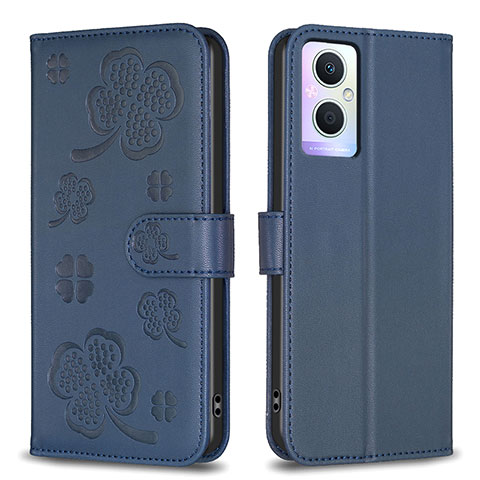 Handytasche Stand Schutzhülle Flip Leder Hülle Blumen BF1 für Oppo A96 5G Blau