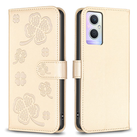 Handytasche Stand Schutzhülle Flip Leder Hülle Blumen BF1 für Oppo A96 5G Gold