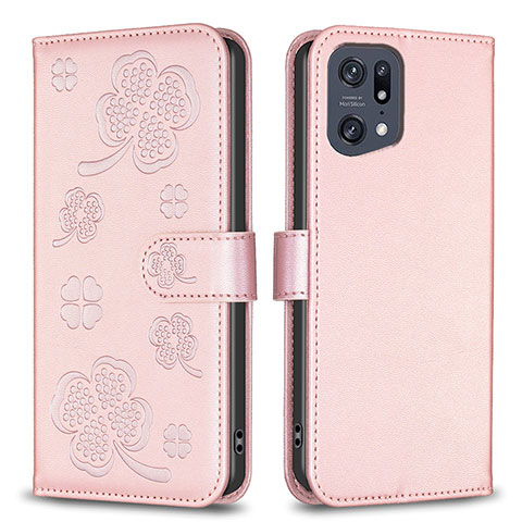 Handytasche Stand Schutzhülle Flip Leder Hülle Blumen BF1 für Oppo Find X5 Pro 5G Rosegold