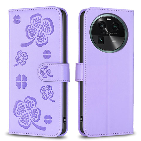 Handytasche Stand Schutzhülle Flip Leder Hülle Blumen BF1 für Oppo Find X6 Pro 5G Violett