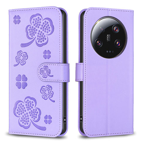 Handytasche Stand Schutzhülle Flip Leder Hülle Blumen BF1 für Xiaomi Mi 13 Ultra 5G Violett