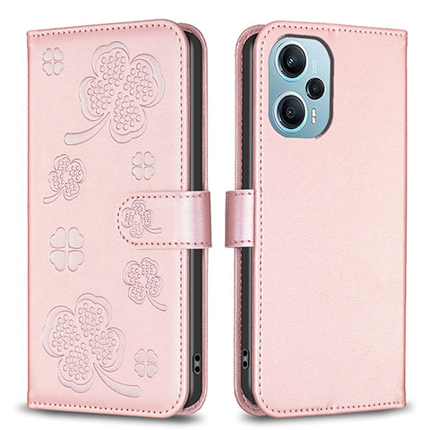 Handytasche Stand Schutzhülle Flip Leder Hülle Blumen BF1 für Xiaomi Poco F5 5G Rosegold