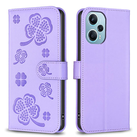 Handytasche Stand Schutzhülle Flip Leder Hülle Blumen BF1 für Xiaomi Poco F5 5G Violett