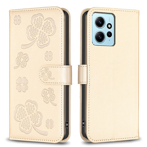 Handytasche Stand Schutzhülle Flip Leder Hülle Blumen BF1 für Xiaomi Redmi Note 12 4G Gold