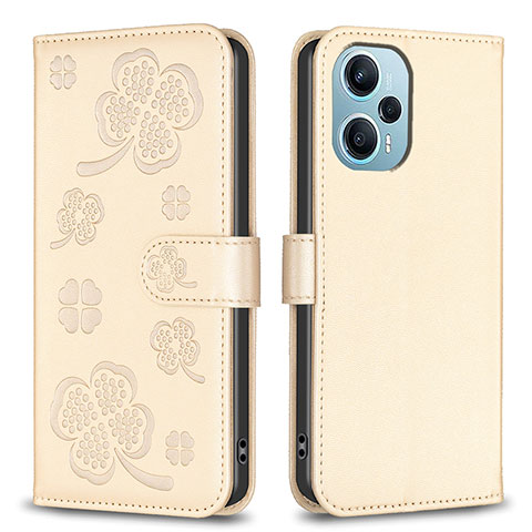 Handytasche Stand Schutzhülle Flip Leder Hülle Blumen BF1 für Xiaomi Redmi Note 12 Turbo 5G Gold