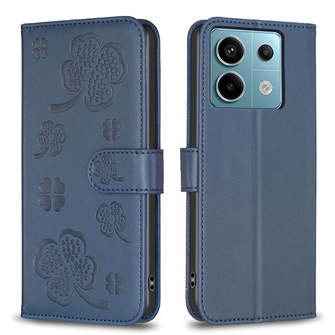 Handytasche Stand Schutzhülle Flip Leder Hülle Blumen BF1 für Xiaomi Redmi Note 13 Pro 5G Blau