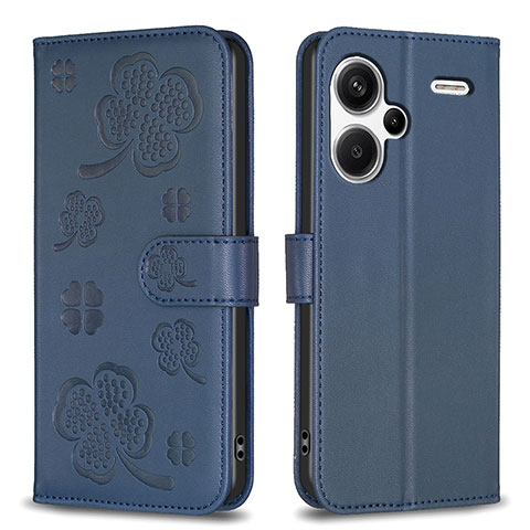 Handytasche Stand Schutzhülle Flip Leder Hülle Blumen BF1 für Xiaomi Redmi Note 13 Pro+ Plus 5G Blau