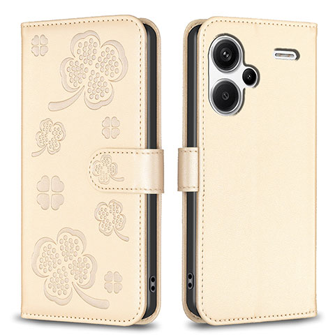 Handytasche Stand Schutzhülle Flip Leder Hülle Blumen BF1 für Xiaomi Redmi Note 13 Pro+ Plus 5G Gold