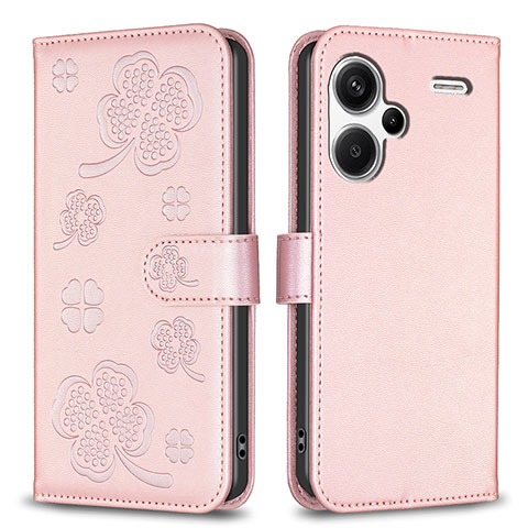 Handytasche Stand Schutzhülle Flip Leder Hülle Blumen BF1 für Xiaomi Redmi Note 13 Pro+ Plus 5G Rosegold