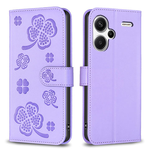 Handytasche Stand Schutzhülle Flip Leder Hülle Blumen BF1 für Xiaomi Redmi Note 13 Pro+ Plus 5G Violett