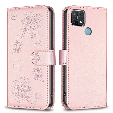 Handytasche Stand Schutzhülle Flip Leder Hülle Blumen BF2 für Oppo A15 Rosegold