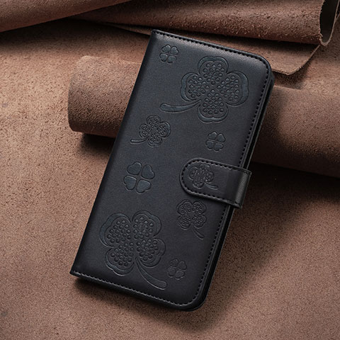 Handytasche Stand Schutzhülle Flip Leder Hülle Blumen BF2 für Oppo A77s Schwarz