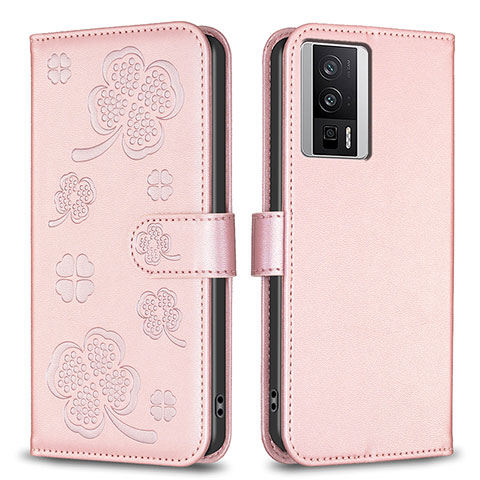 Handytasche Stand Schutzhülle Flip Leder Hülle Blumen BF2 für Xiaomi Redmi K60 5G Rosegold