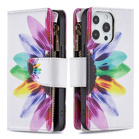 Handytasche Stand Schutzhülle Flip Leder Hülle Blumen für Apple iPhone 14 Pro Bunt