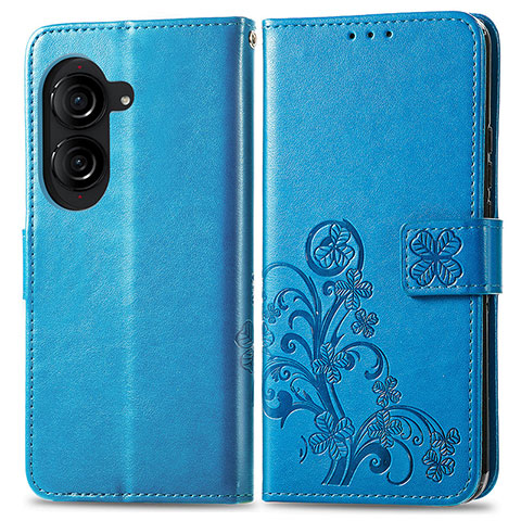 Handytasche Stand Schutzhülle Flip Leder Hülle Blumen für Asus ZenFone 10 Blau