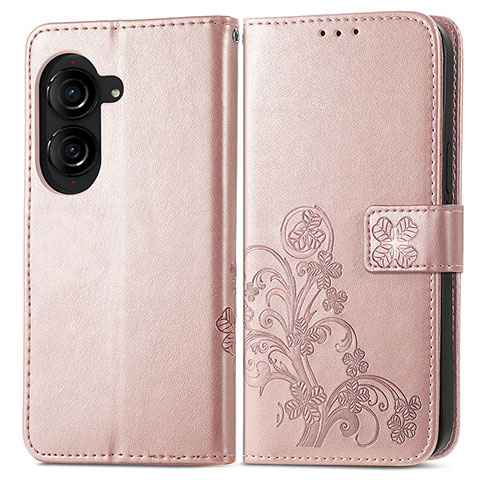 Handytasche Stand Schutzhülle Flip Leder Hülle Blumen für Asus ZenFone 10 Rosegold