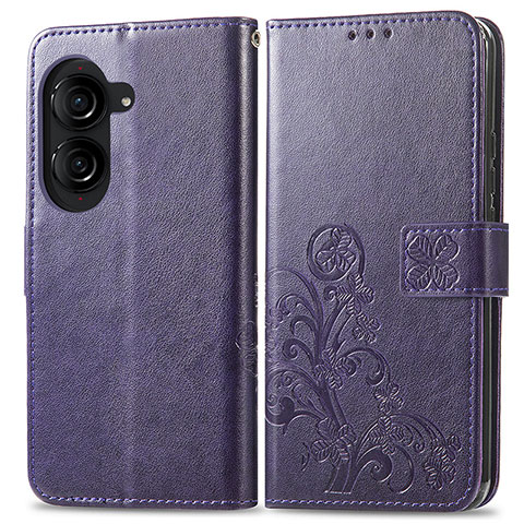 Handytasche Stand Schutzhülle Flip Leder Hülle Blumen für Asus ZenFone 10 Violett