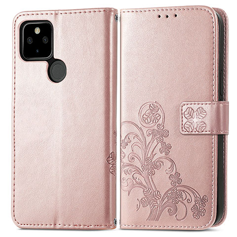 Handytasche Stand Schutzhülle Flip Leder Hülle Blumen für Google Pixel 5a 5G Rosegold