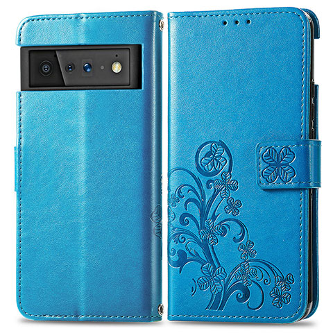 Handytasche Stand Schutzhülle Flip Leder Hülle Blumen für Google Pixel 6 Pro 5G Blau