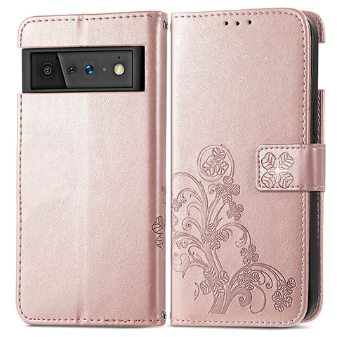 Handytasche Stand Schutzhülle Flip Leder Hülle Blumen für Google Pixel 6 Pro 5G Rosegold