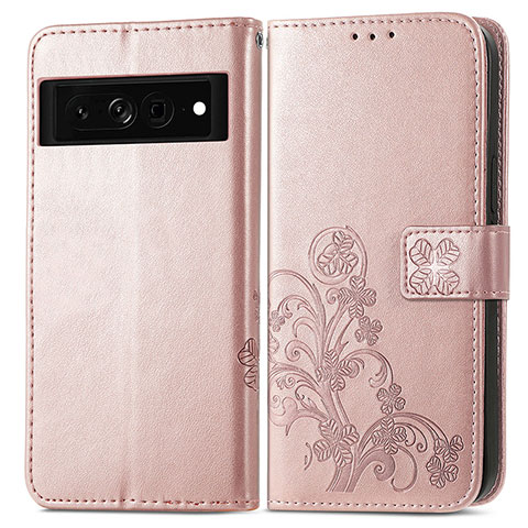 Handytasche Stand Schutzhülle Flip Leder Hülle Blumen für Google Pixel 7 Pro 5G Rosegold