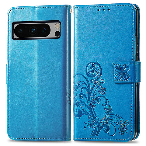 Handytasche Stand Schutzhülle Flip Leder Hülle Blumen für Google Pixel 8 Pro 5G Blau