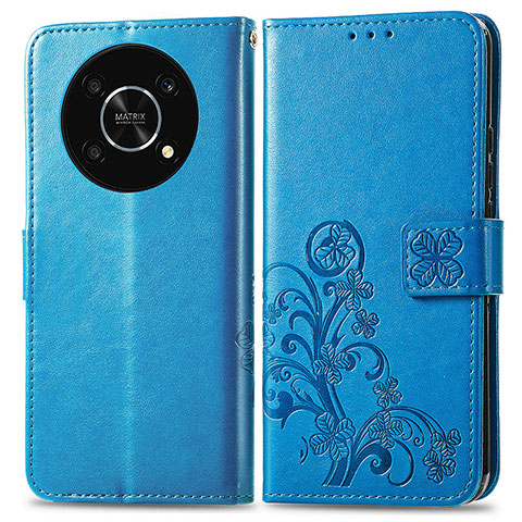 Handytasche Stand Schutzhülle Flip Leder Hülle Blumen für Huawei Enjoy 50 Pro Blau