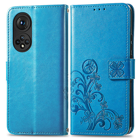 Handytasche Stand Schutzhülle Flip Leder Hülle Blumen für Huawei Honor 50 5G Blau