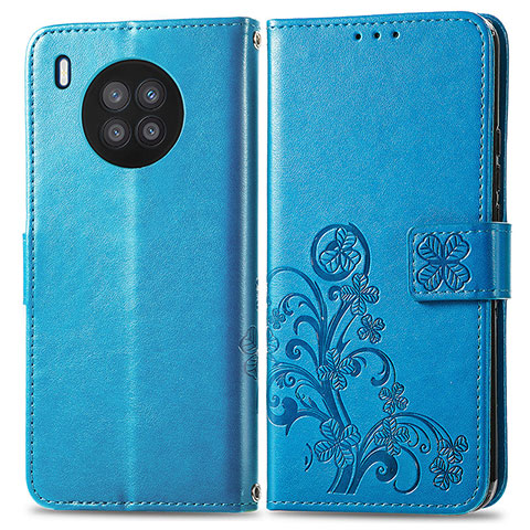 Handytasche Stand Schutzhülle Flip Leder Hülle Blumen für Huawei Honor 50 Lite Blau