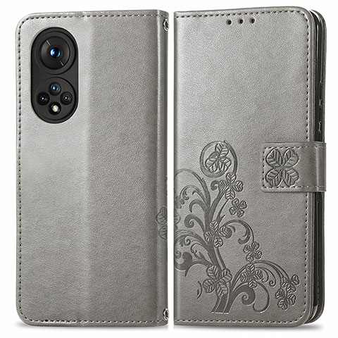 Handytasche Stand Schutzhülle Flip Leder Hülle Blumen für Huawei Honor 50 Pro 5G Grau