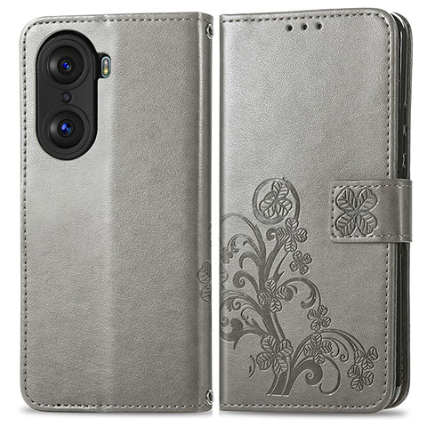 Handytasche Stand Schutzhülle Flip Leder Hülle Blumen für Huawei Honor 60 5G Grau