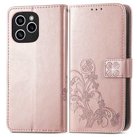 Handytasche Stand Schutzhülle Flip Leder Hülle Blumen für Huawei Honor 60 SE 5G Rosegold