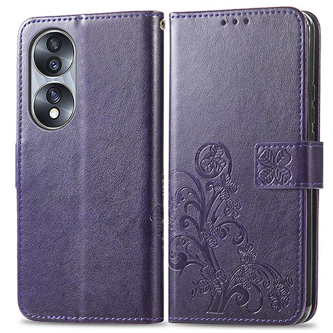 Handytasche Stand Schutzhülle Flip Leder Hülle Blumen für Huawei Honor 70 5G Violett