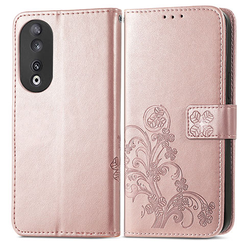 Handytasche Stand Schutzhülle Flip Leder Hülle Blumen für Huawei Honor 90 5G Rosegold