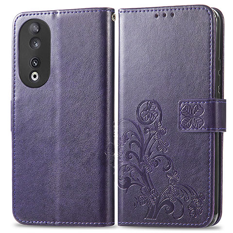 Handytasche Stand Schutzhülle Flip Leder Hülle Blumen für Huawei Honor 90 5G Violett