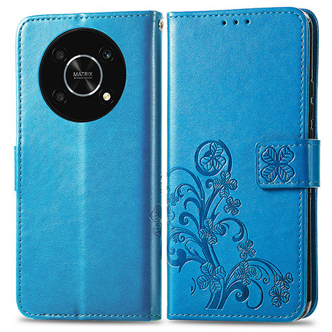 Handytasche Stand Schutzhülle Flip Leder Hülle Blumen für Huawei Honor Magic4 Lite 5G Blau