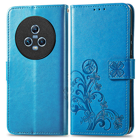 Handytasche Stand Schutzhülle Flip Leder Hülle Blumen für Huawei Honor Magic5 5G Blau